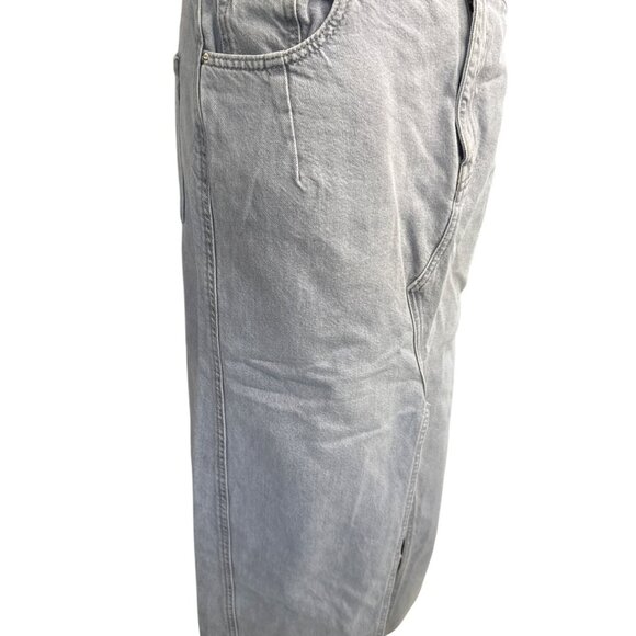 Zara Womens Grey Denim Midi Skirt With Front Slit & Pockets Size S - Picture 3 of 9